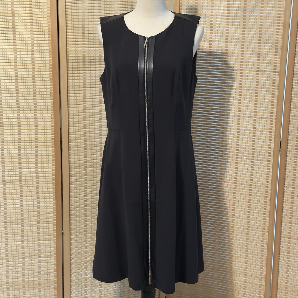 Sz 14 New White House Black Market Fit & Fare Dress Black Knit Sleeveless Zip Up